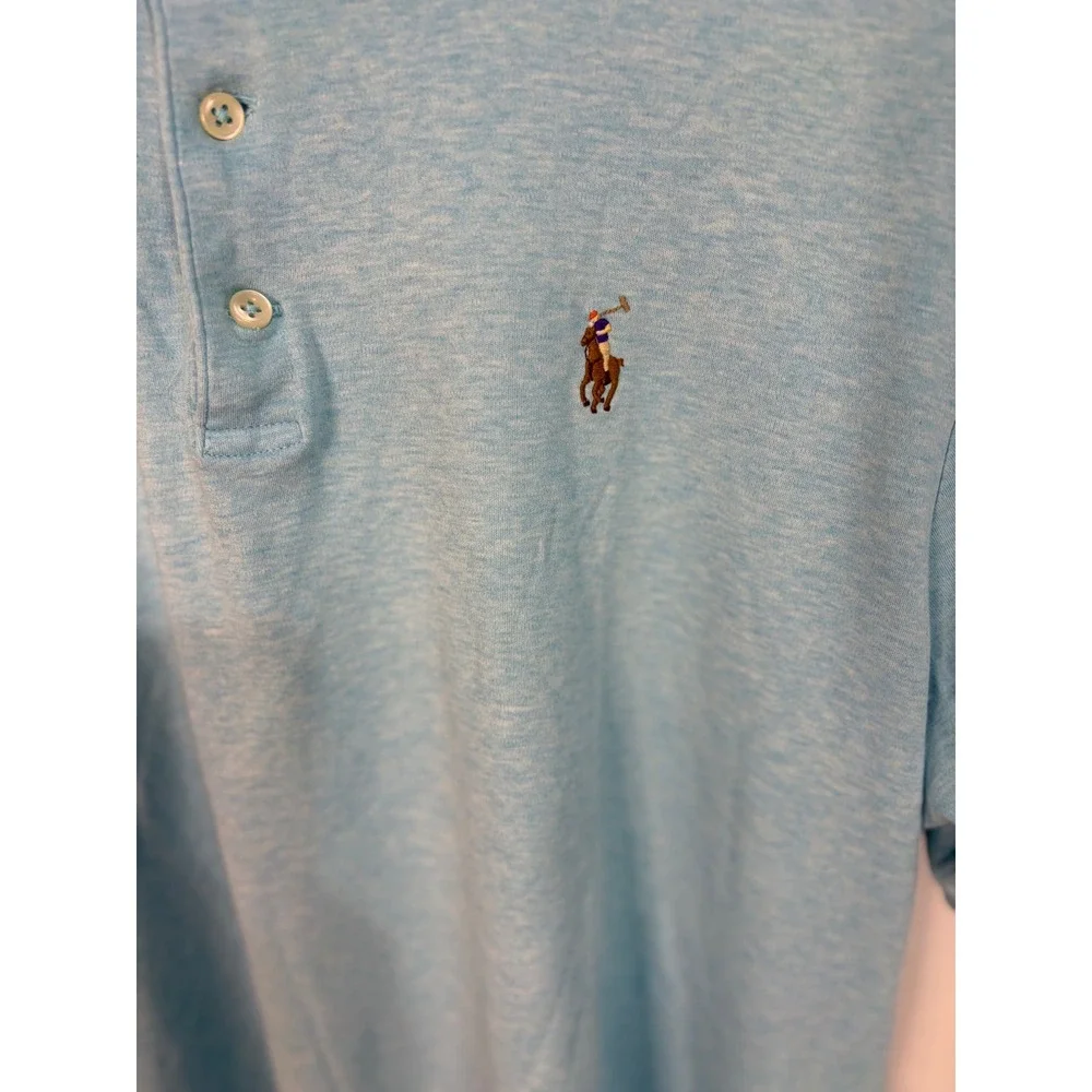 Polo Ralph Lauren Mens Large Blue Heather Classic Fit Short Sleeve Polo Shirt - Picture 2 of 5